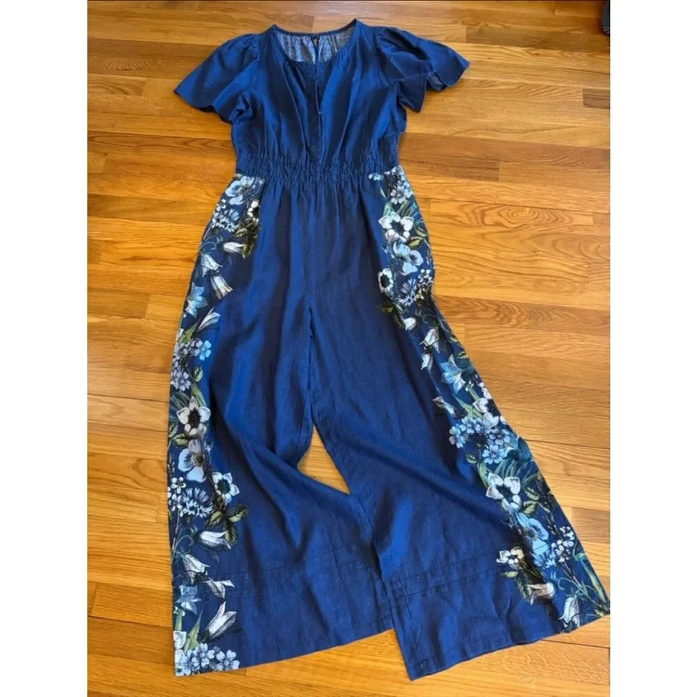 New Anthropologie The Somerset Jumpsuit: Linen Printed Edition Size M